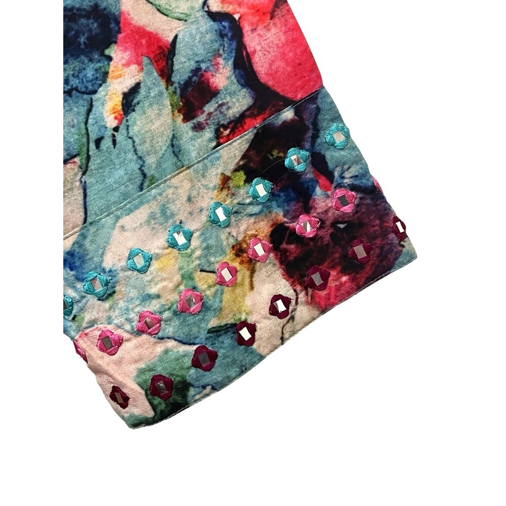 SOFT SURROUNDINGS Floral Watercolor Tunic Top Artsy Embellished V-Neck Womens 1X - Picture 6 of 9